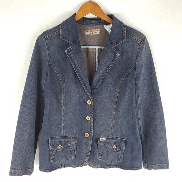 Levi's Jean Blazer Women L 3-Button Blue Denim Jacket with Flap Pockets NWOT - Picture 1 of 8